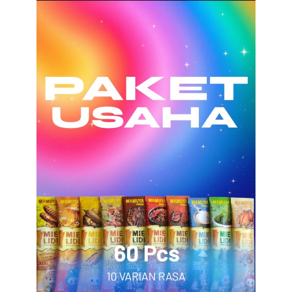 

Paket Usaha Mie Lidi Karakter Kikinian isi 60 Pcs mix 10 Varian rasa, Snack Viral, Cemilan, Food