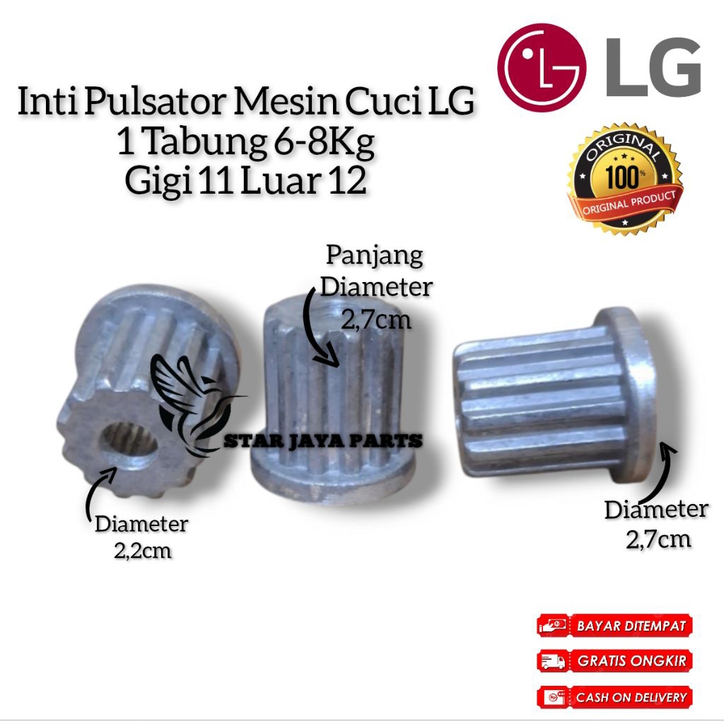 Inti Pulsator Mesin Cuci LG 1 Tabung Turbo Drum 6 Sampai 8 Kg gerigi Dalam 11 Luar 12