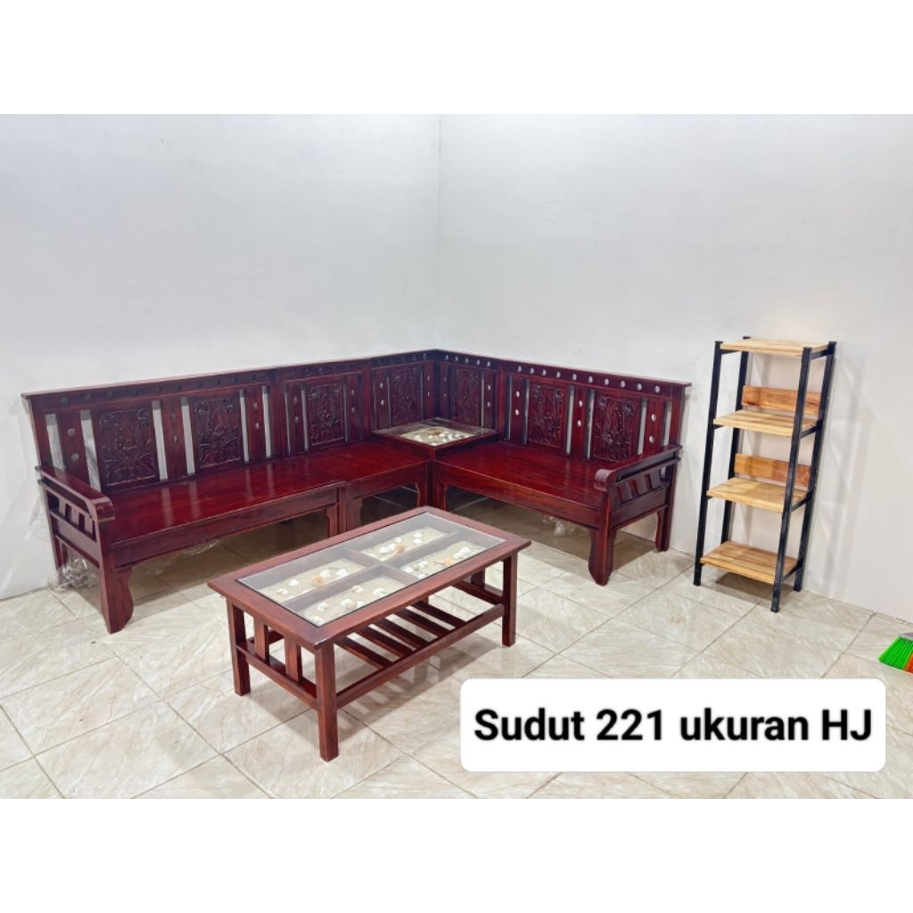 Kursi Kayu L - Kursi Santai - Sofa kayu set meja