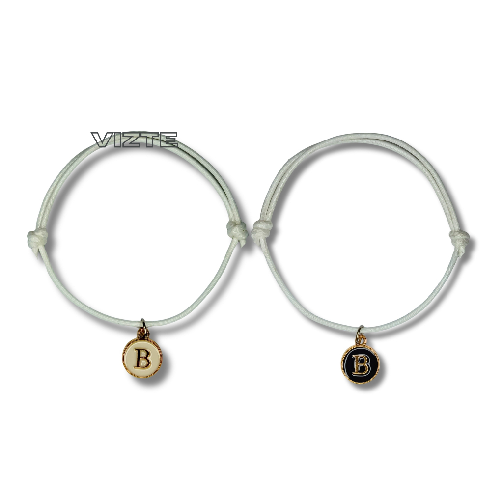 Vizte Gelang Huruf Liontin Inisial Couple / Gelang Tali Kulit Sintetis