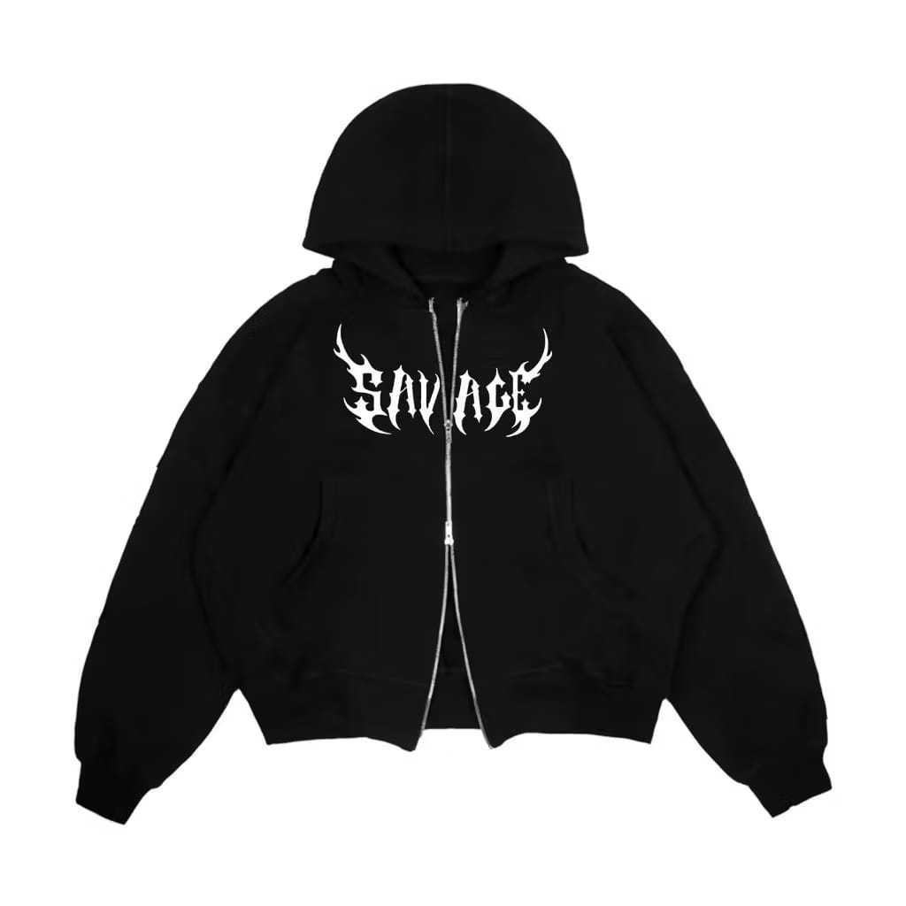 MOSAMO | HOODIE DOUBEL ZIPPER BOXY | SAVAGE HITAM