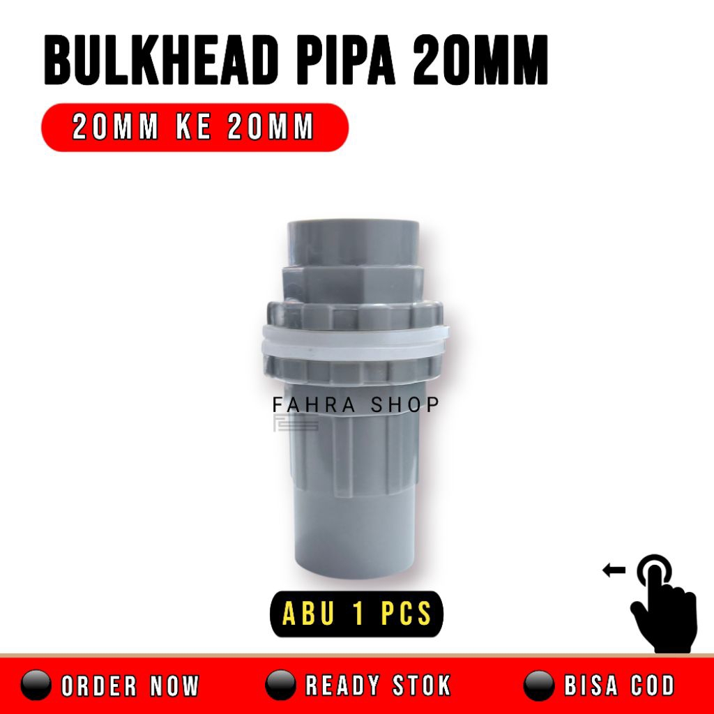 Bulkhead Drat pipa aquarium 20mm ke 20mm warna abu