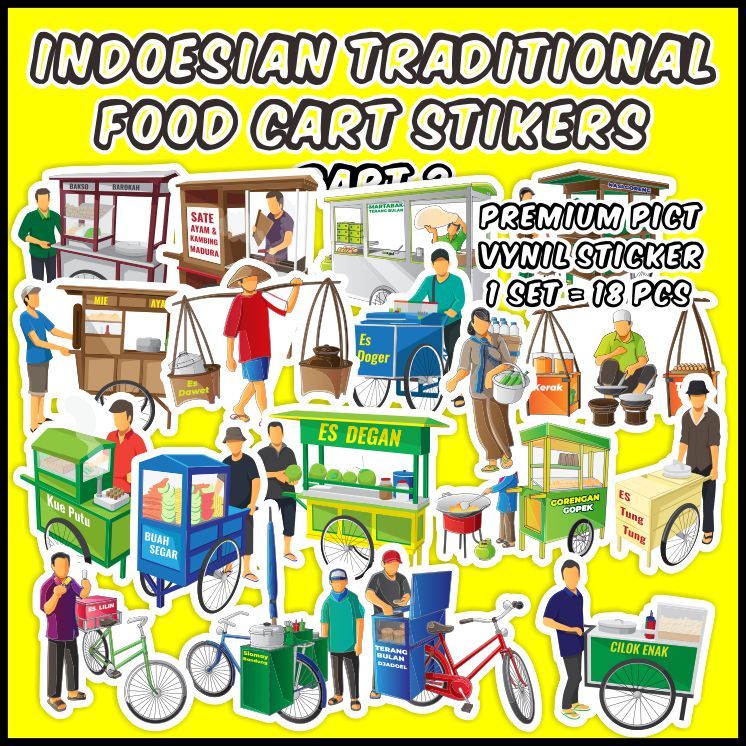 

[1 pack] Indonesian Traditional Food Cart Stickers 2 (Stiker Tradisional Lapak Makanan Indonesia 2) Cocok untuk oleh-oleh / scrapbook / jurnal / diary / Sticker Pack / Ecer - ddu-du sticker