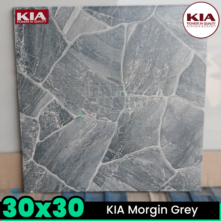 Keramik Kasar 30x30 KIA Morgin Grey Lantai Dinding Motif Batu Kali