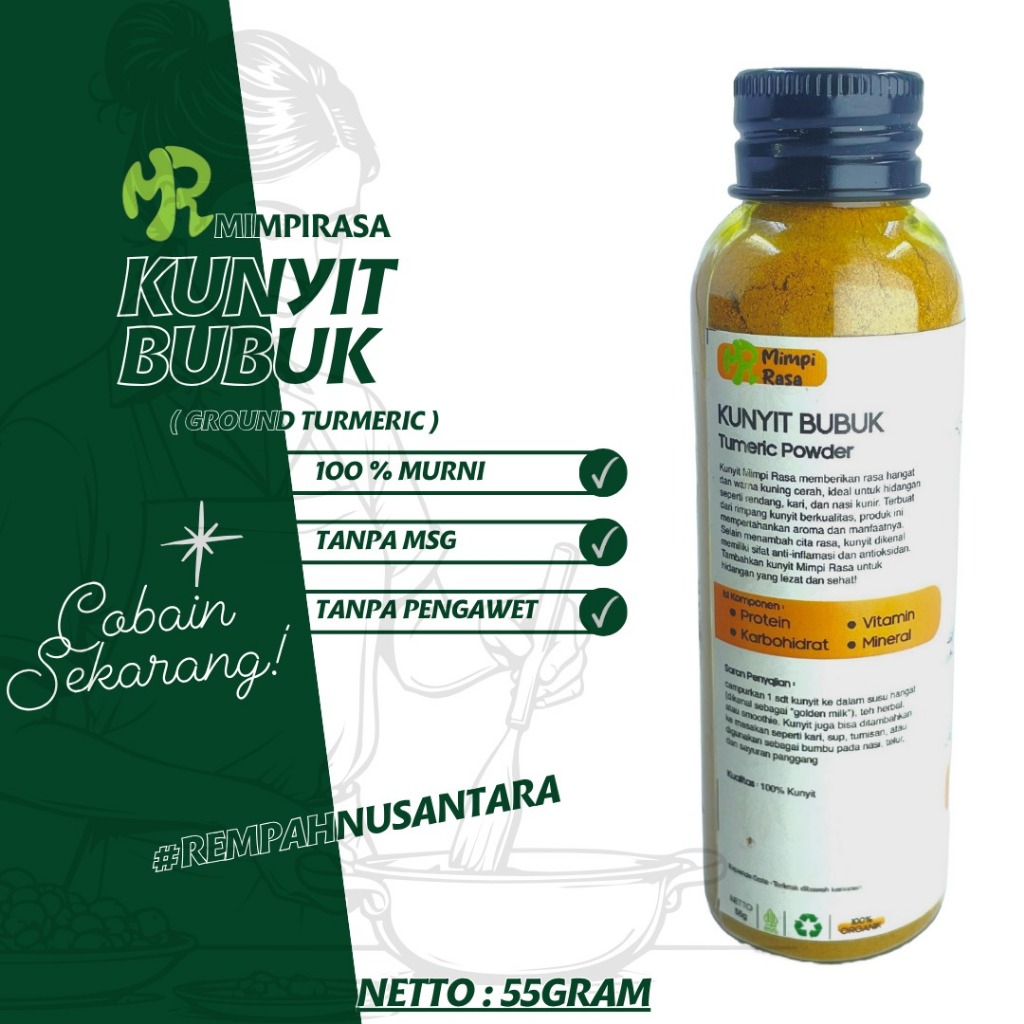 

Mimpira Rasa Kunyit Bubuk Tumilic Powder 55gram by Mimpi Rasa Jogja
