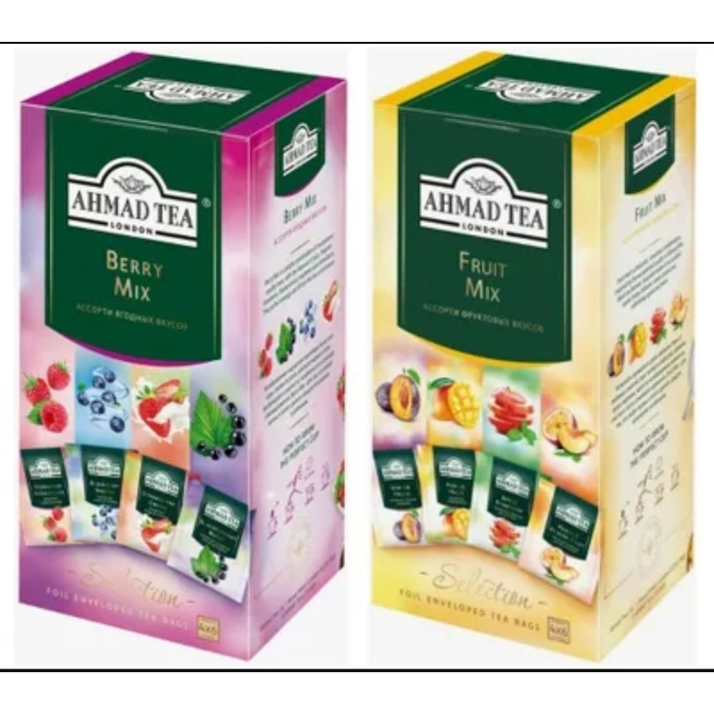

AHMAD TEA LONDON teh impor Berry Mix dan Fruit Mix isi 4 macam x 6 teabags = 24 Teabags, tersedia dua Varian