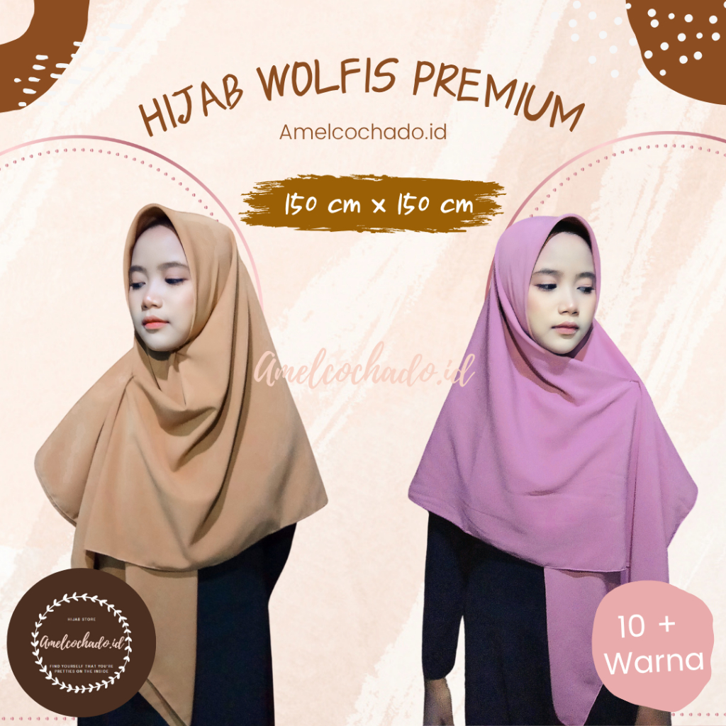 [150cm x 150cm] HIJAB/KERUDUNG WOLFIS SEGIEMPAT POLOS SYARI |WOOLPEACH PREMIUM