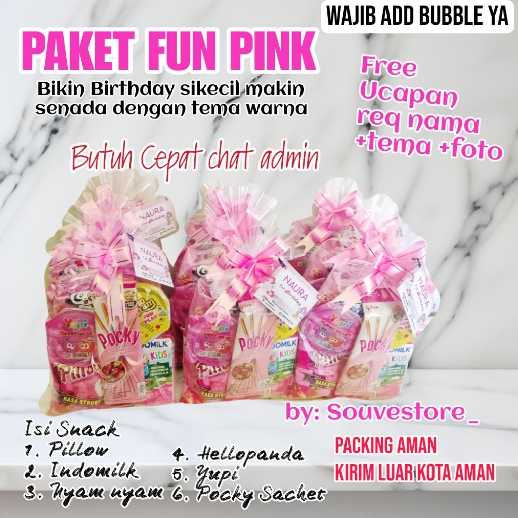 

Snack Serba Pink Kode Fun Pink || Parcel ultah tema warna pink || Hampers Snack serba pink || Bingkisan Snack Pink 15rb an