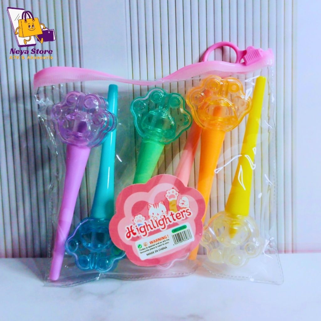 

Stabilllo Bentuk Foot Animal Warna Mix / Hightligters Motif Paw Kucing / Stabilo Lucu Warna Menggemaskan