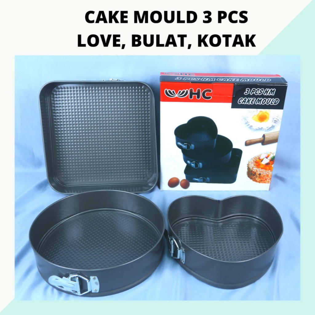 Cetakan Kue Loyang Bongkar Pasang 3 pcs Anti Lengket Shape Cake Mould HC 3 in1 Mold Kotak Bulat Love