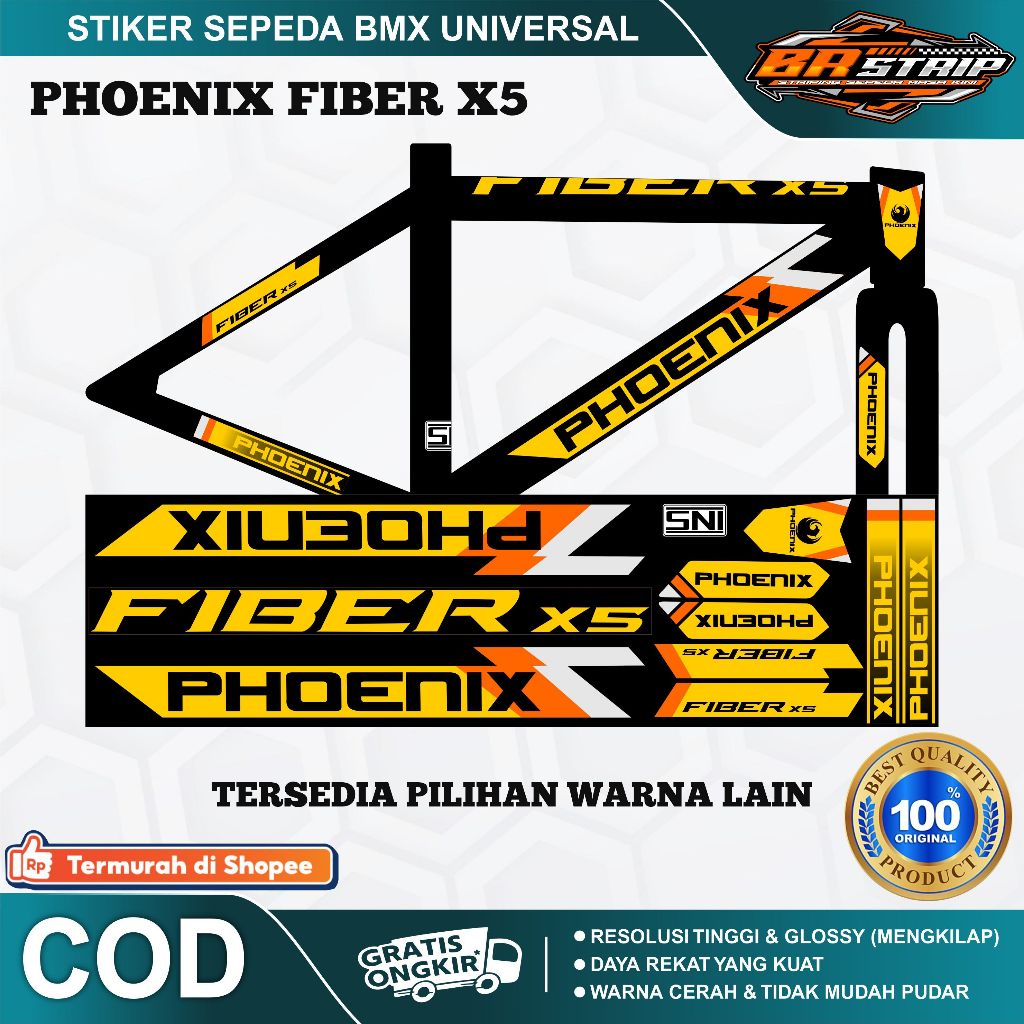 (COD) NEW stiker striping sepeda phoenix fiber x5 BMX 18 20 decal glossy lentur anti air