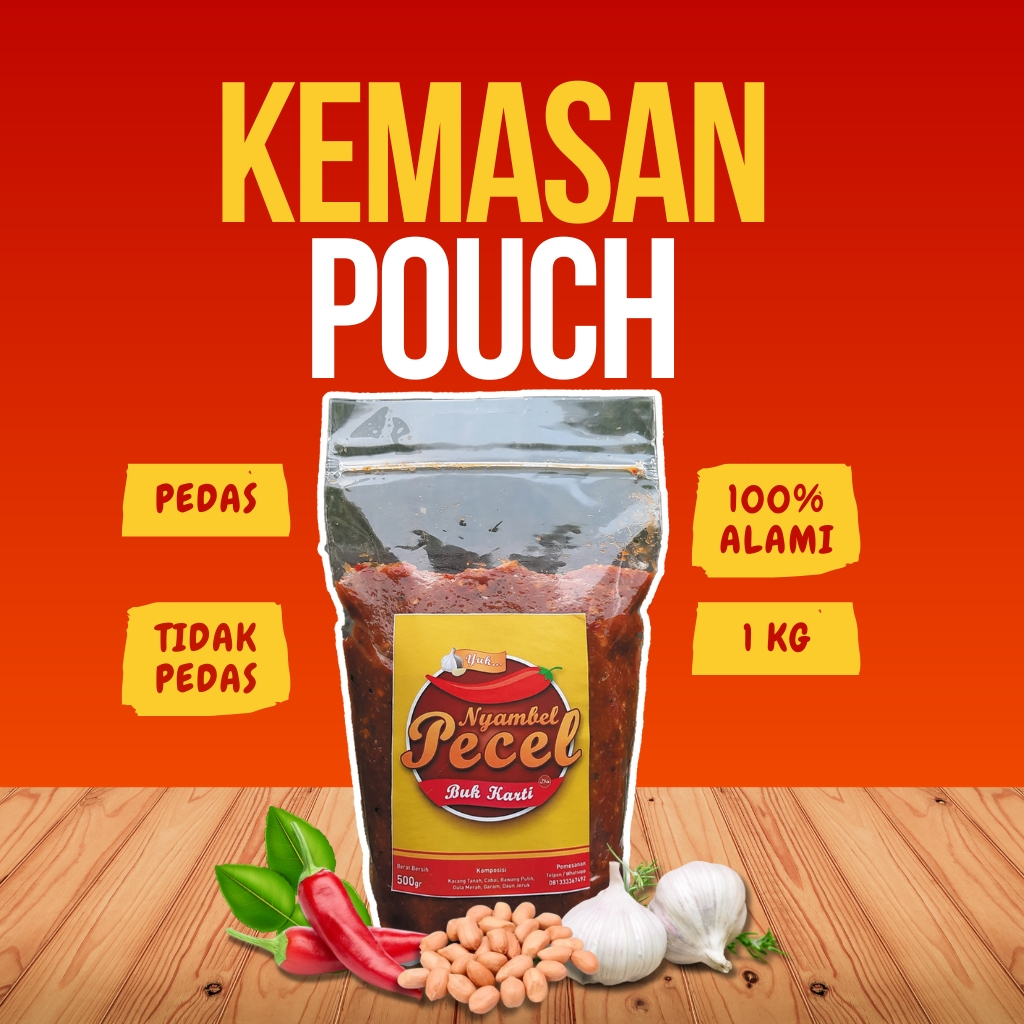

SAMBEL PECEL KEDIRI BUK KARTI KEMASAN POUCH 1 KILOGRAM
