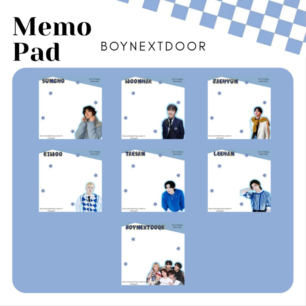 

MEMOPAD BOYNEXTDOOR , COCOK UNTUK PERLENGKAPAN SEKOLAH ATAU UNTUK FREEBIES