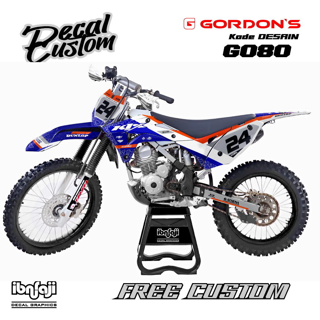 decal custom gordon klx full bodi biru oren abu putih bisa ganti warna nomor nama kode desain g080