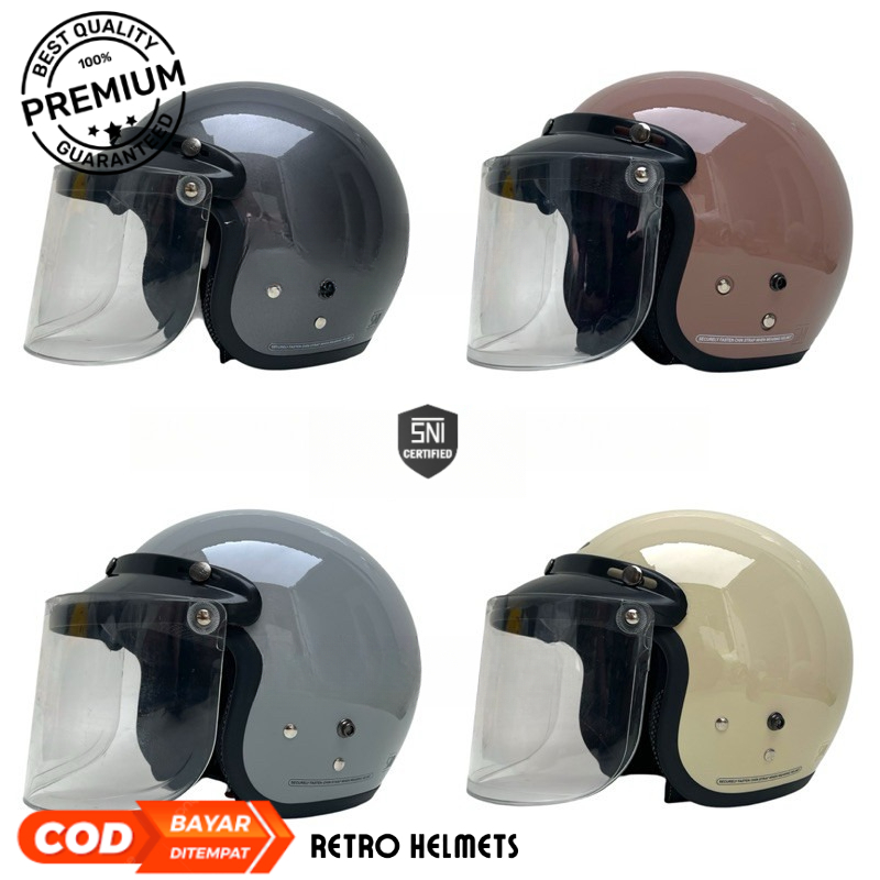 Helm Bogo Wanita Hijab SNI – Hitam Kaca Cembung/Datar – Ukuran M-L – Bisa COD