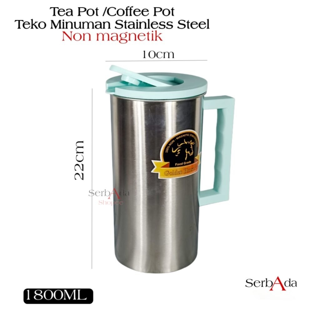 A1 Water Jug Pitcher Stainless Steel Non Mangetik 1800ml Teko Saji Wadah Simpan Minuman Kopi teh Gol