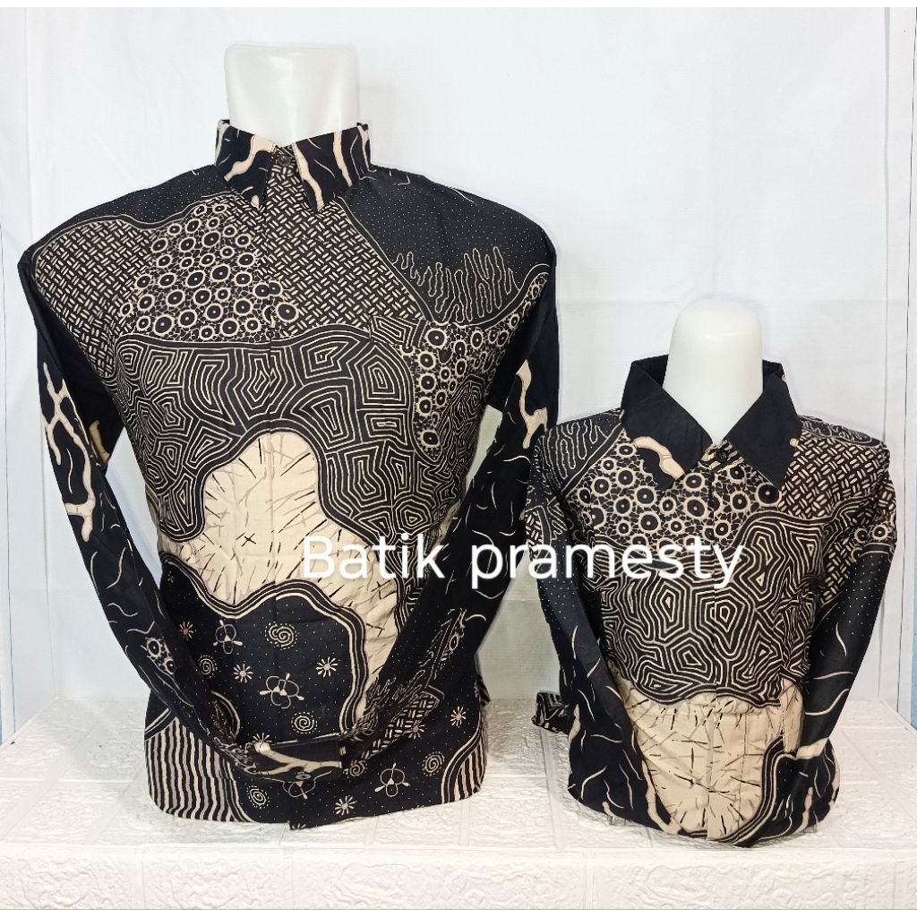 ✅COD√NEW PRODUCT|Kemeja batik couple ayah dan anak motif raja ampat hitam cream mewah elegant(bahan 