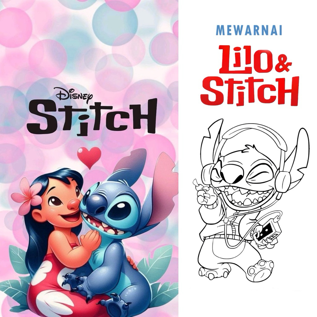 

15 Lembar A5 | Kertas Mewarnai tema LILO & STITCH | 15 Kertas gambar berbeda