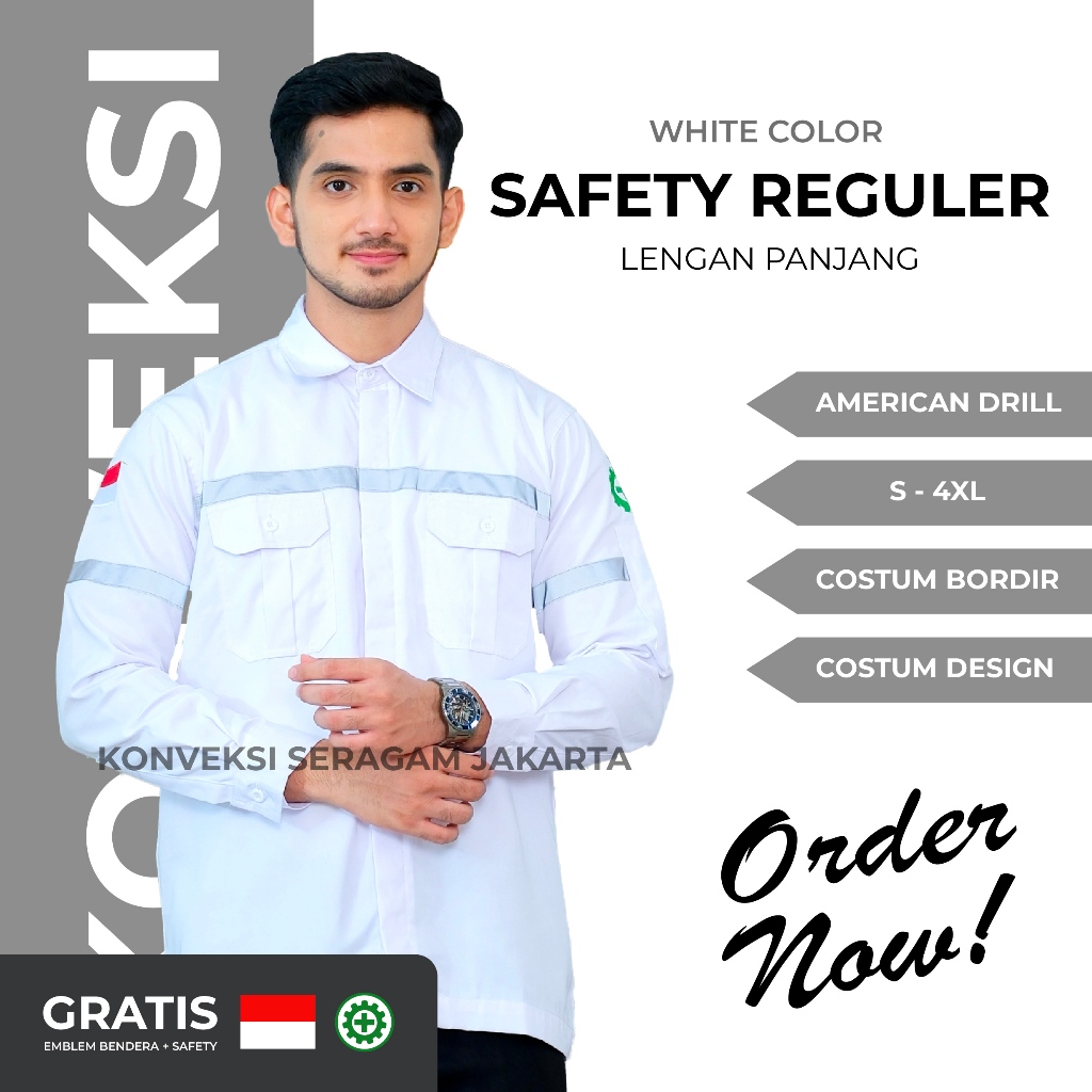Baju Kemeja Safety K3 Lengan Panjang - Seragam Kerja Atasan Wearpack Werpack Werpak Proyek Tambang W