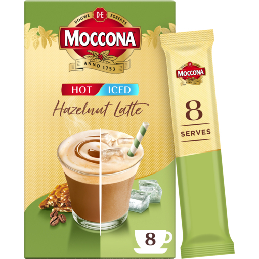 

Moccona Coffee Sachets Hot/Iced Hazelnut Latte 8 pack