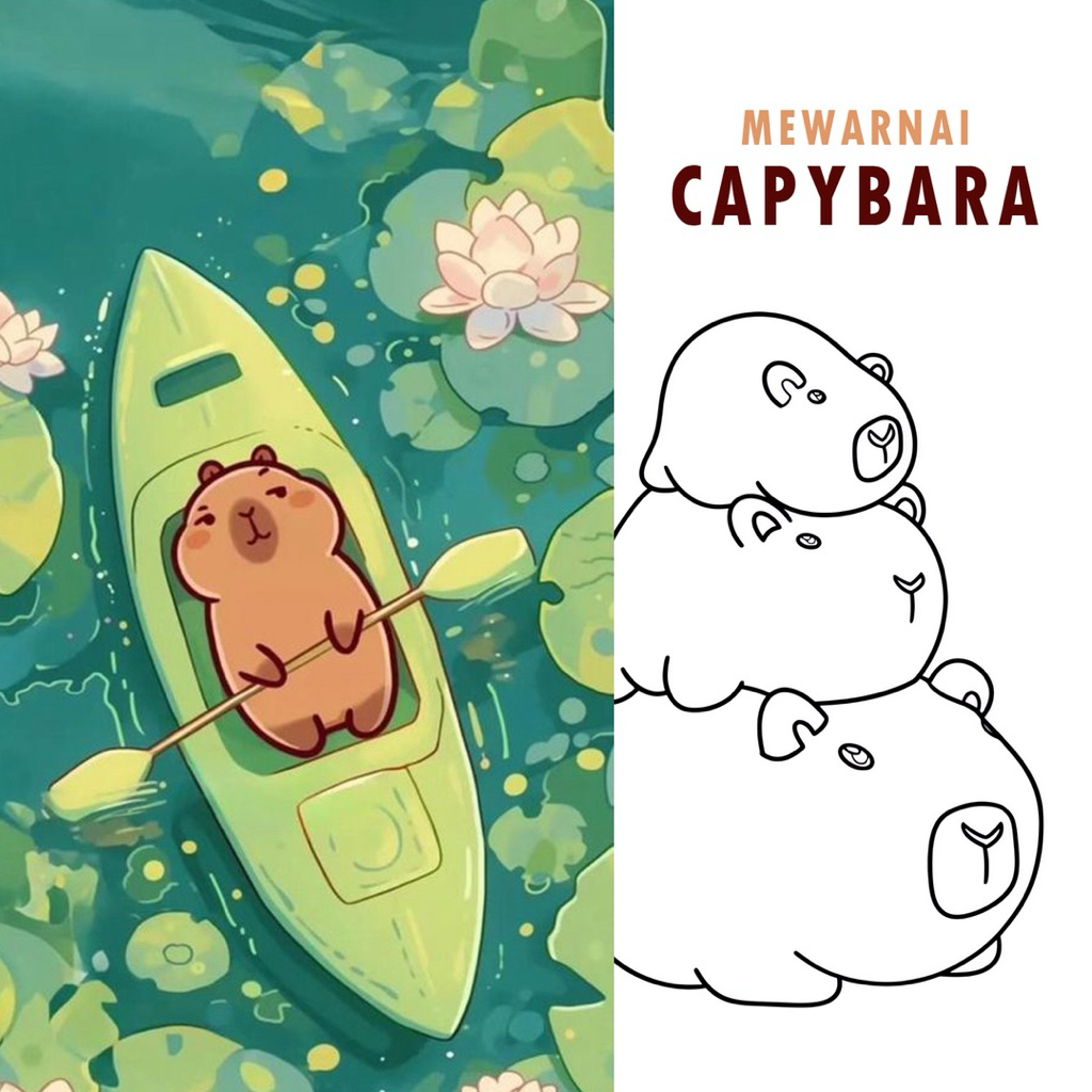 

15 Lembar A5 | Kertas Mewarnai tema Capybara | 15 Kertas gambar berbeda