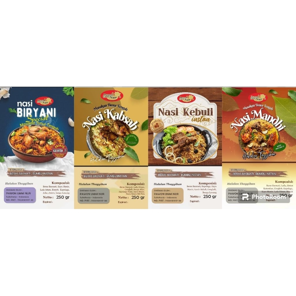 

Paket Nasi Kebuli Biryani Kabsah Mandhi instan mix 4 varian - PAWON UMMI NUR