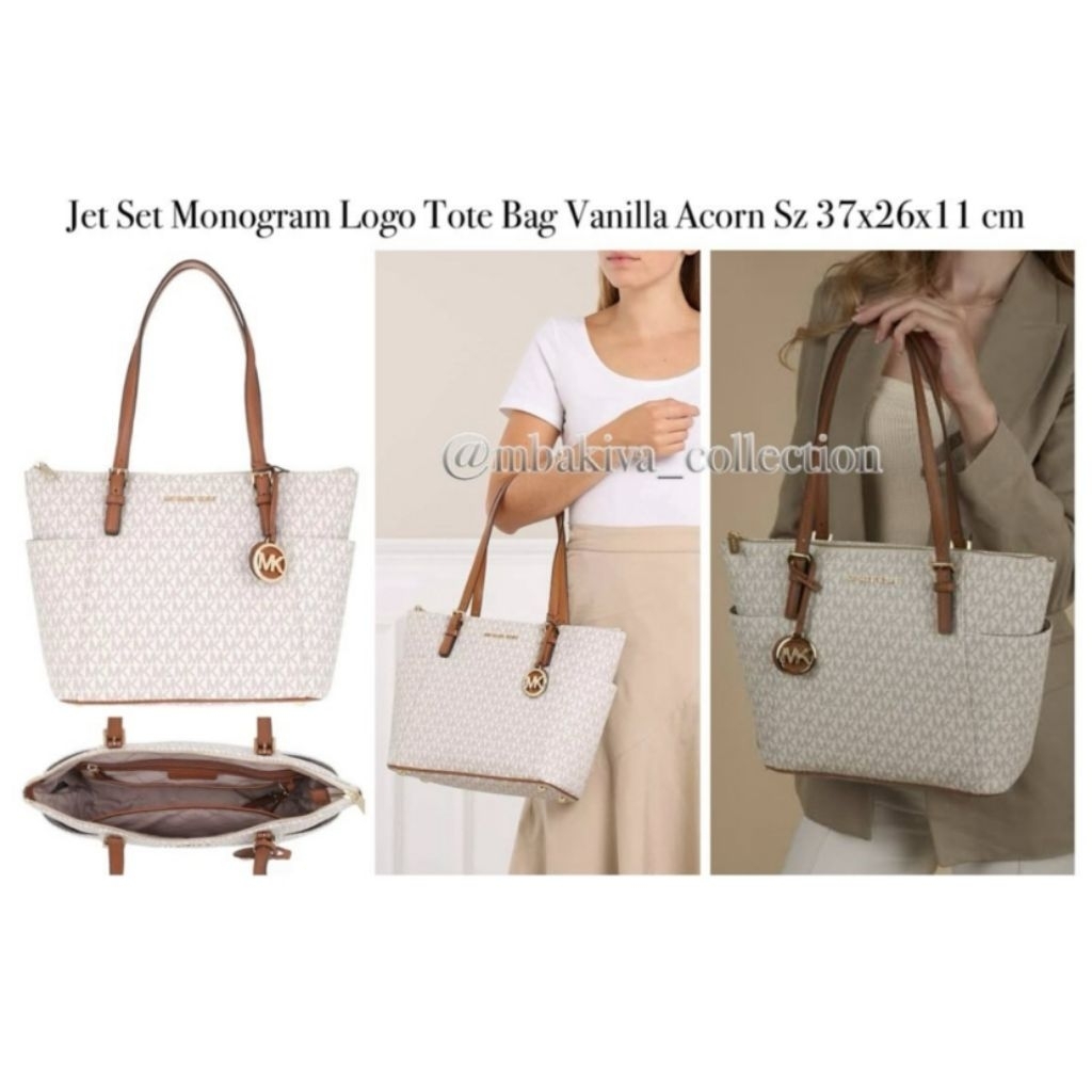 MK Jet Set Monogram Logo Tote Bag Vanilla Acorn