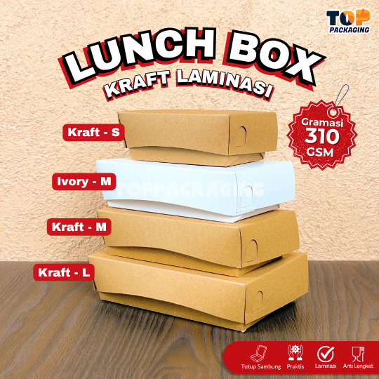 Paper Lunch Box Kotak Kemasan Nasi Makan Kertas Kraft Dos  S M L 12x8x5 16x9x5 18x11x5