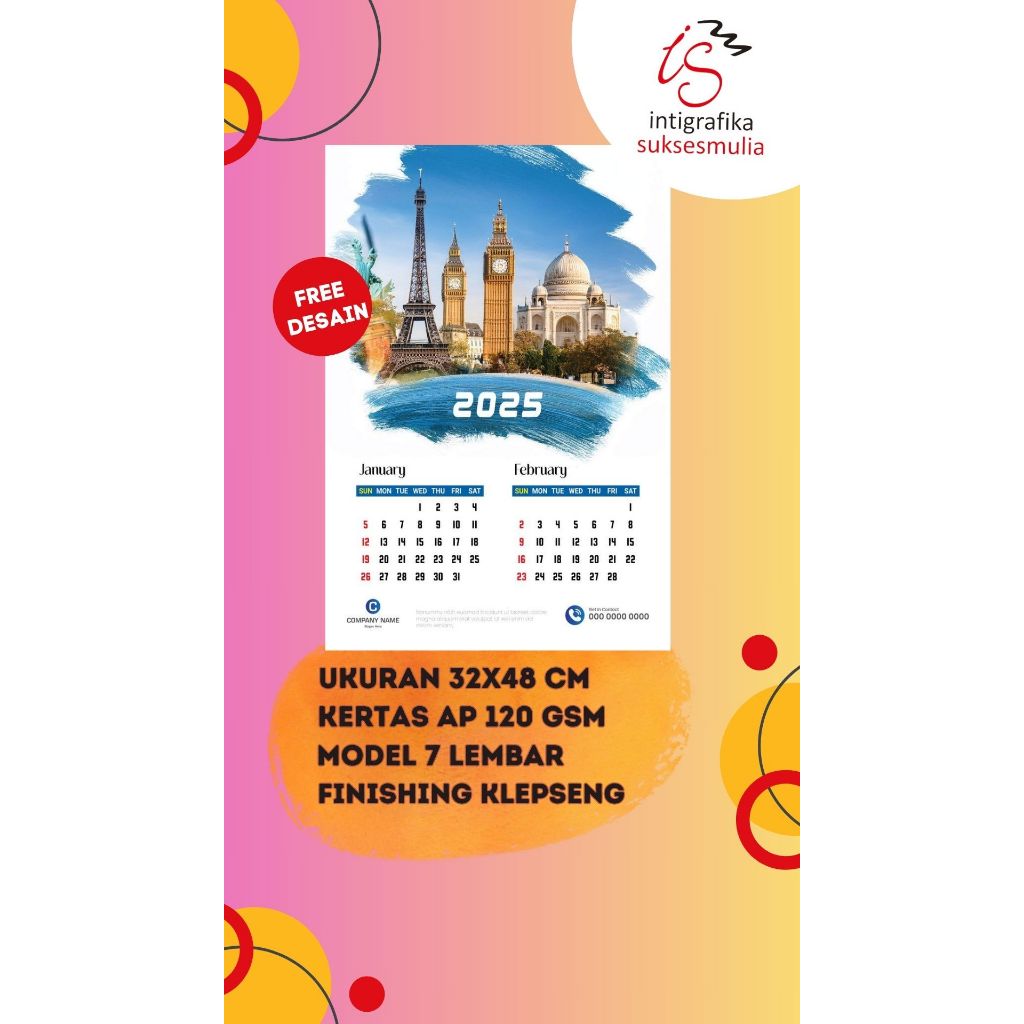 

Kalender dinding klepseng 2026 isi 7 lembar kalender custom