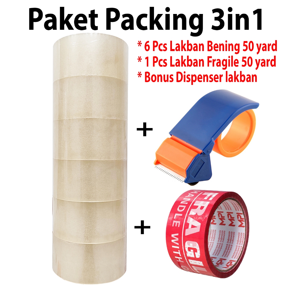 

[BONUS DISPENSER] 6 Pcs Lakban Bening 45mm x 50 yard + 1 Pcs Lakban Fragile 48mm x 50 yard