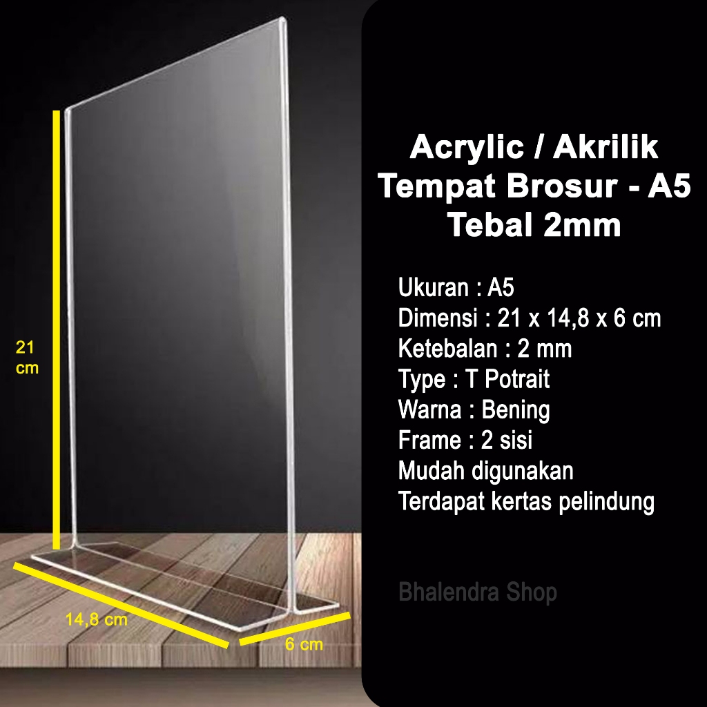 

Akrilik / Acrylic A5 2mm - Tempat Brosur / QRIS - Potrait 2 Sisi Tebal 2mm - Display - Ukuran A5