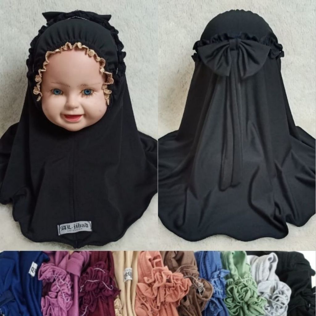 hijab bayi ria ricis/hijab bayi pita kerut renda ria ricis/hijab anak perempuan ria ricis