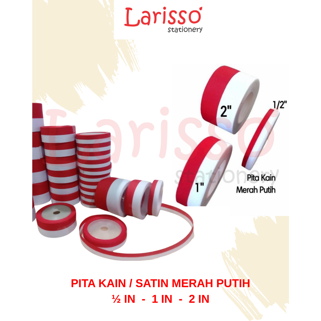 

PESTA - Pita Kain Merah Putih / Pita Satin Merah Putih ukuran 1/2in, 1in, 2in - Roll