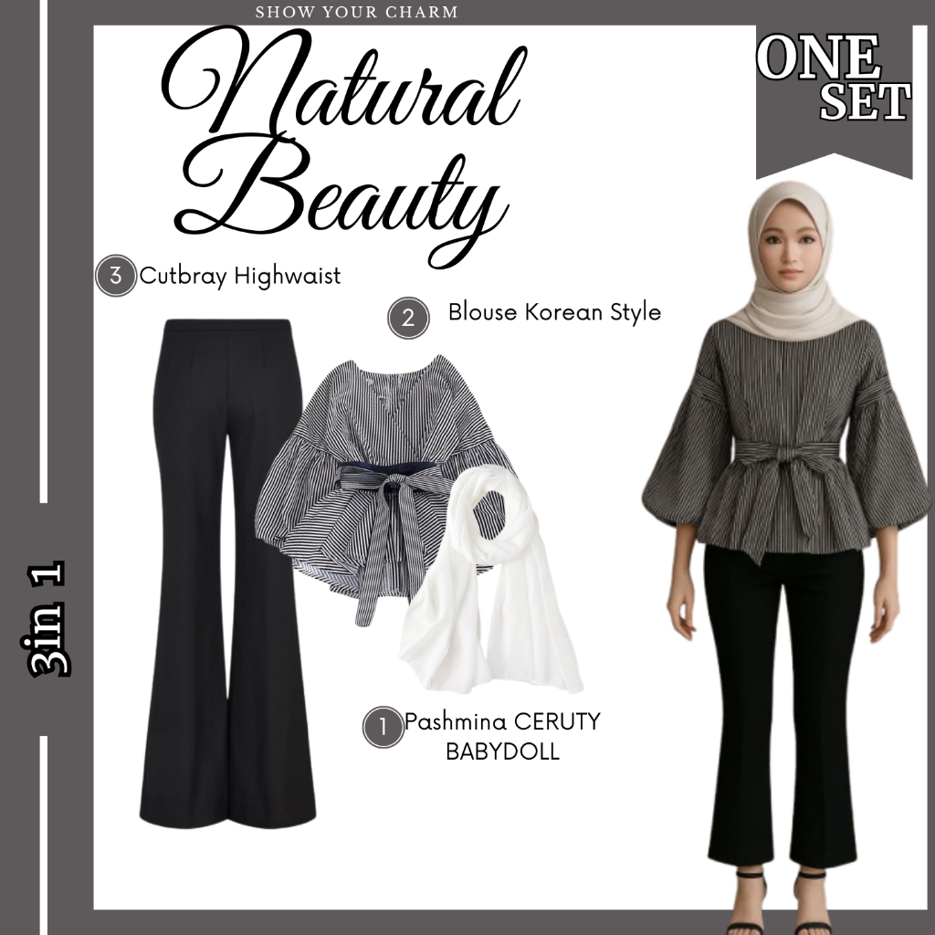 OOTD Wanita Kekinian Remaja ( Blouse + Celana + Jilbab ) Baju Setelan Cewek Bisa Buat Kuliah - ZUL39