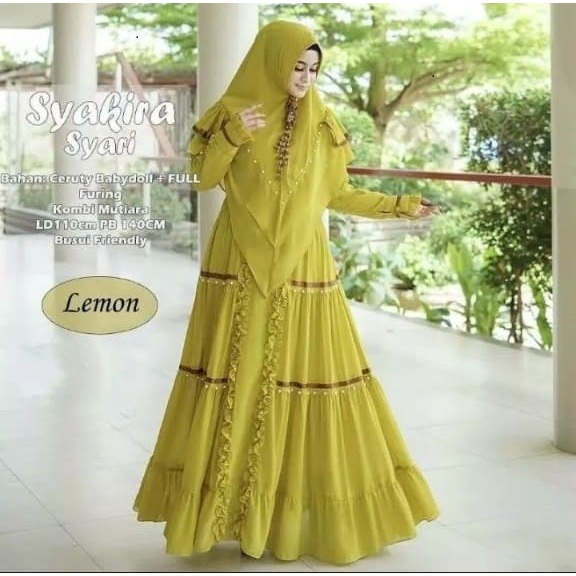 Syakira Syari Gamis Setelan Hijab Panjang Busui Ceruty Full Puring Polos dress  muslim