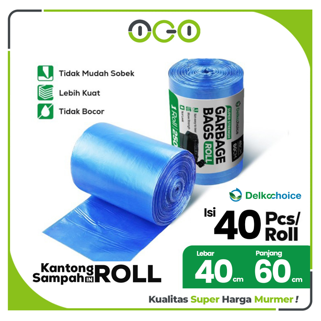 Plastik Sampah Roll 40cm x 60cm Biru Kantong Kresek / Trash Garbage Bag Blue Murah Tebal Delkochoice