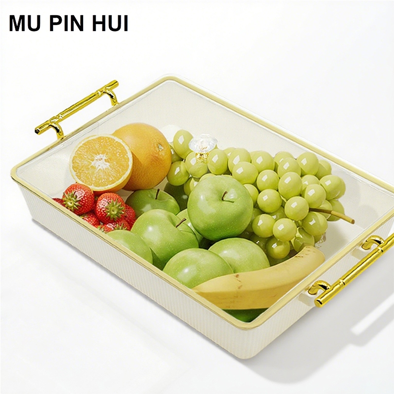 MU PIN HUI  Nampan dengan pegangan Nampan buah camilan emas Nampan makan serbaguna yang mewah dan ca