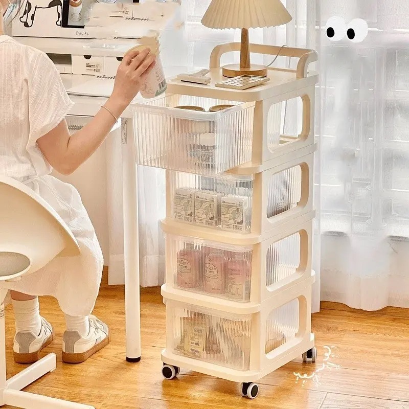 Rak Laci Susun Transparant Plastik Penyimpanan Makanan Buah Snack Rak Dapur Serena Trolley 4 Tingkat