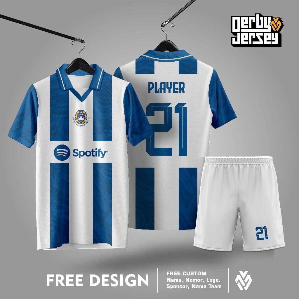Jersey Retro Jersey Kombinasi Putih Biru Jersey Futsal Printing | Jersey Setelan Printing | Jersey V