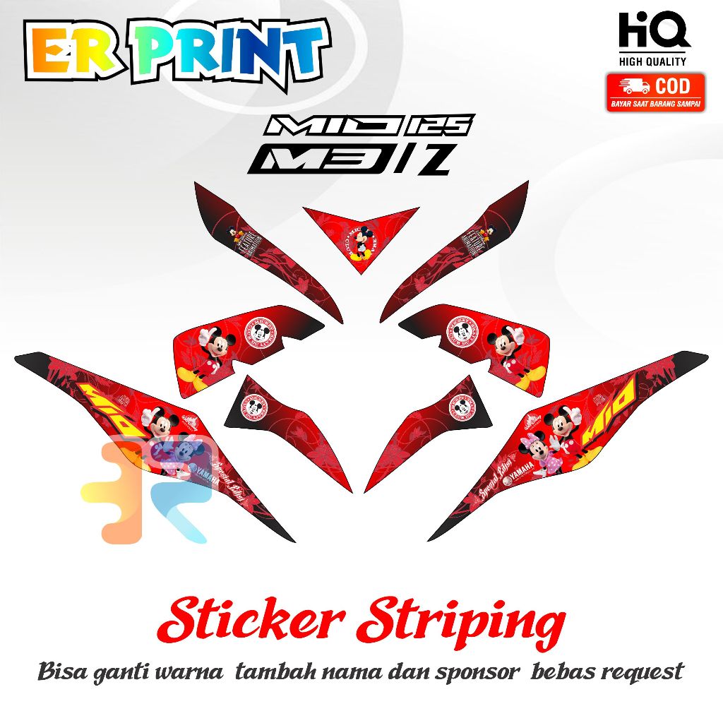 Sticker Striping Mio M3 Full Set Kanan Kiri Striping Standar Mio M3 Mickey Mouse