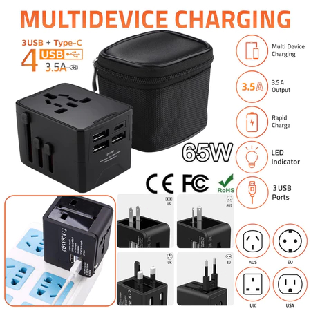US / EU / AU / UK Universal Travel Adaptor 3.6A Fast charging Colokan adapter Dual USB Dual Usb Inte