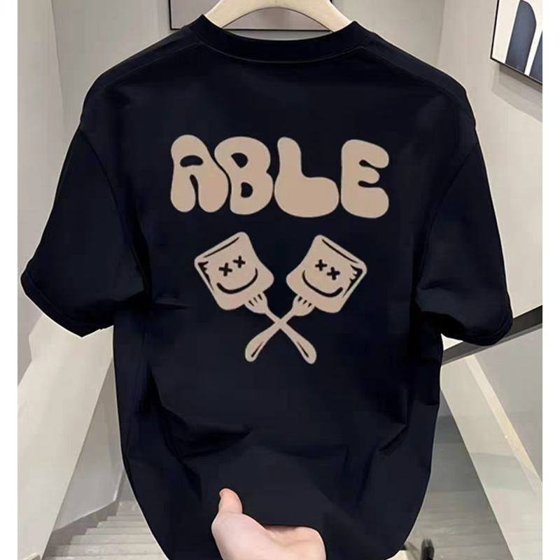 Kaos Huruf 100% Katun Musim Panas, Motif Trendy Pria, Kaos Lengan Pendek Lingkar Leher Musim Panas