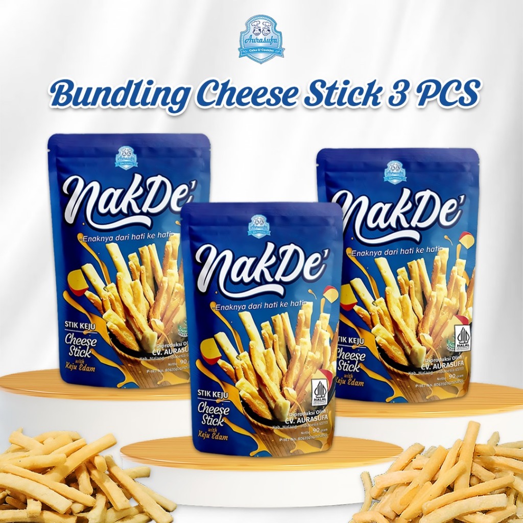 

Nakde' Cheese Stick 60 gram | Stik Keju Edam | Camilan Snack Sehat | Cheese Aurasufa-Paket 3 Pcs