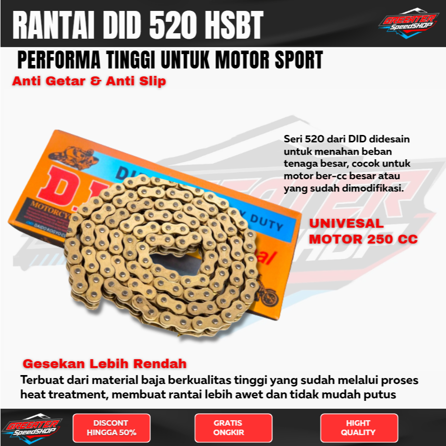 RANTAI 520 120 L HSBT ninja 250,ninja z250,rr mono 520 rantai gold RANTE - 520HSBT, GOLD UNIVERSAL C