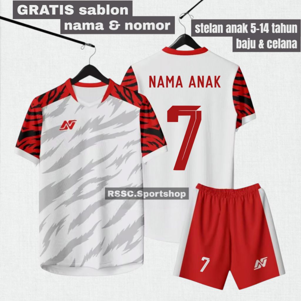 Free Sablon Nama Nomor Stelan Jersey Bola Anak Bola Futsal Volly Putra Putri