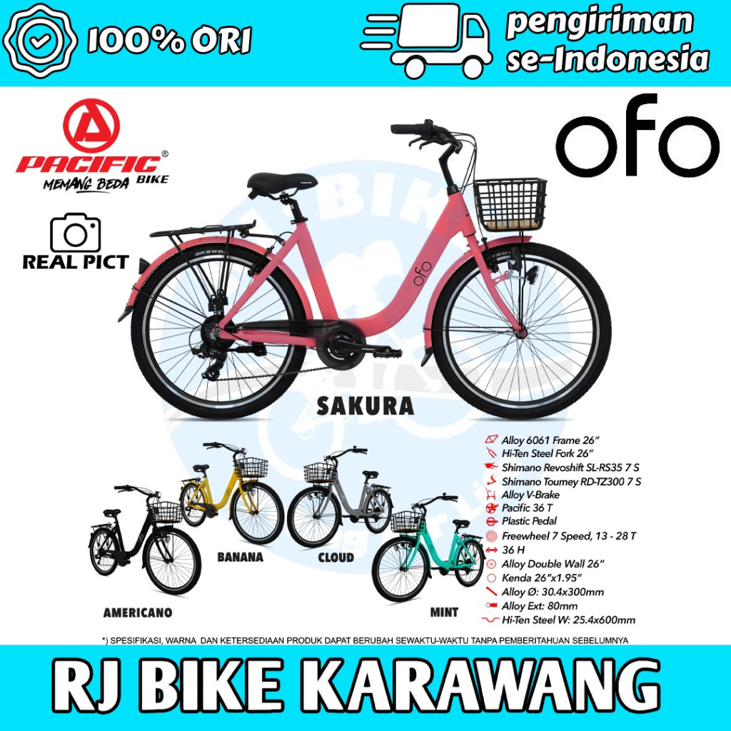 SEPEDA MINI CITY BIKE KERANJANG PACIFIC OFO 7SPEED