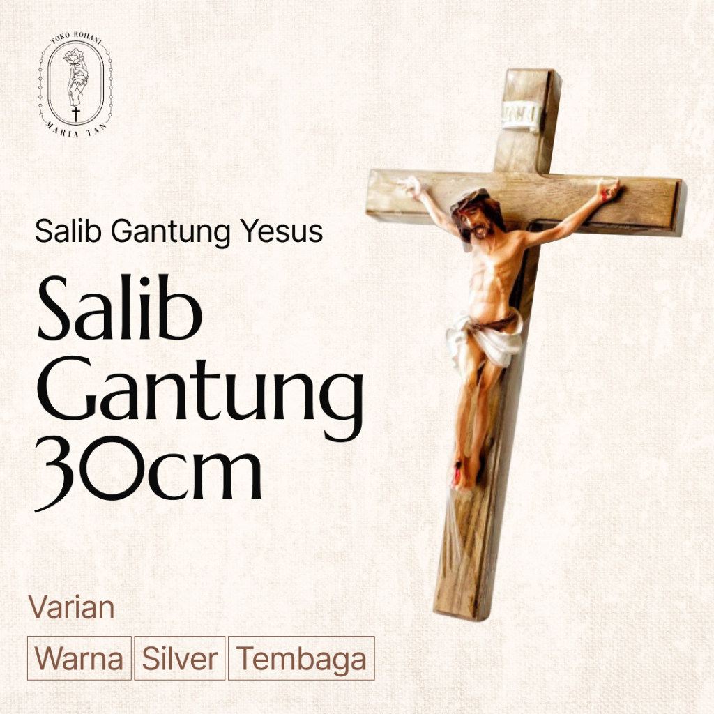 TERLARIS Salib Gantung Katolik 30cm - (Warna/Silver/Tembaga) - Salib Rohani - Salib Dinding