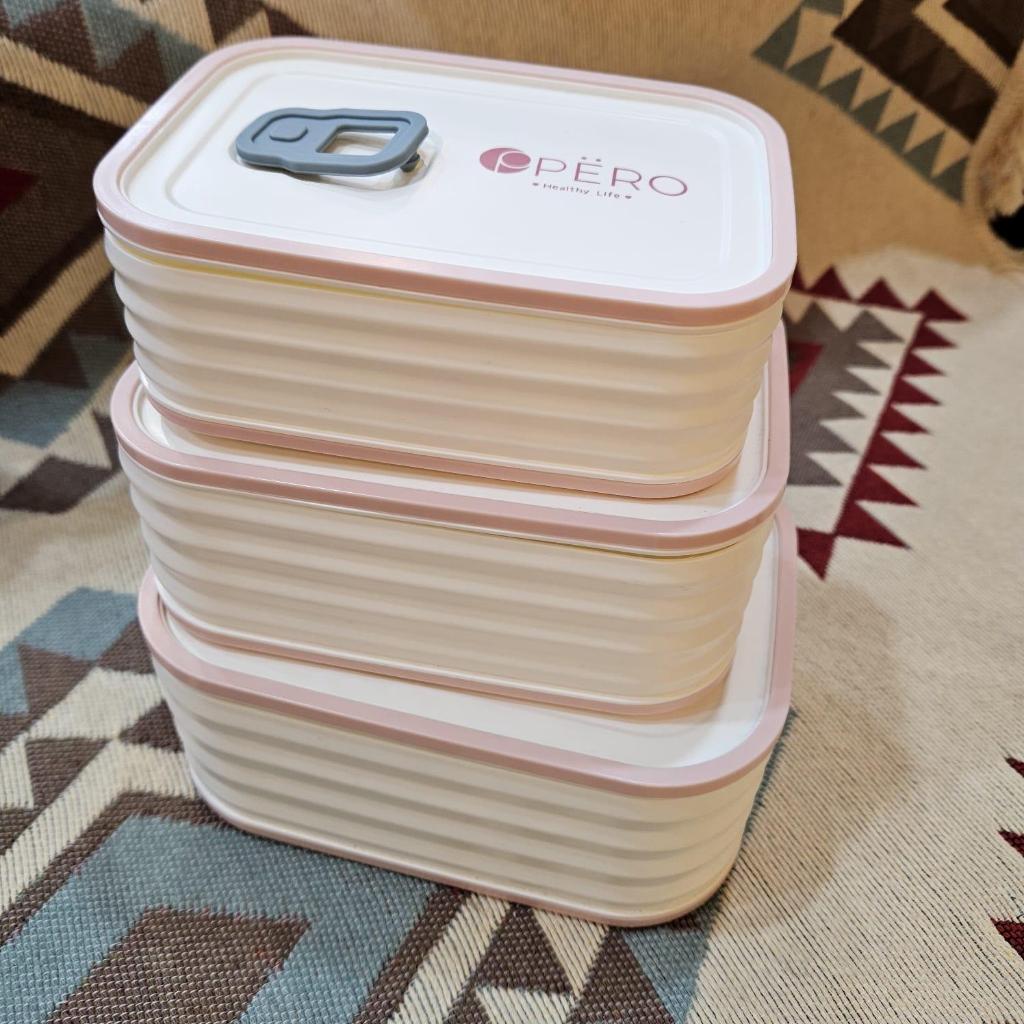 Pero Kids Molly Eco-Friendly Lunch Box 1500ML Set of 3 White & Pink - Tempat Makan Anak Sekat Isi 3