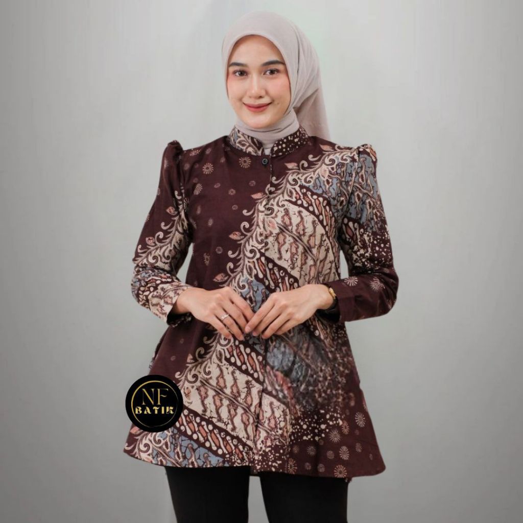 tey-17 Batik wanita ASJ SA HRB026 Kenongo Kemeja Tosca Pendek