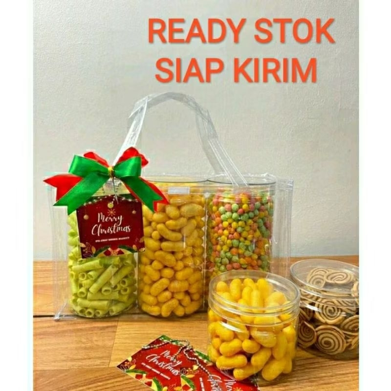 

[oddsolshop] pekanbaru/Tas mika transparan plastik Teransparan tas mika tas hampers tas 3 Toples